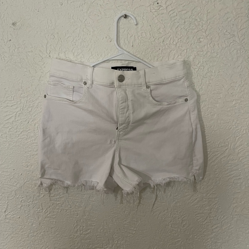 Express White Frayed Denim Cutoff Shorts